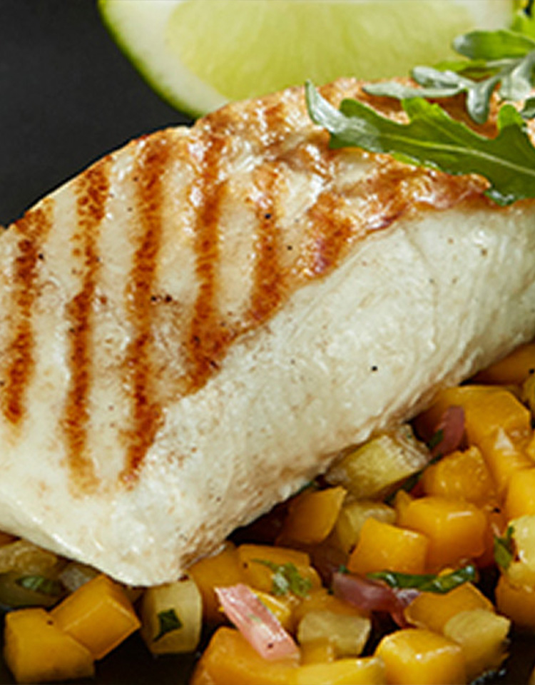 Grilled Halibut, Tropical Salsa & Arugula