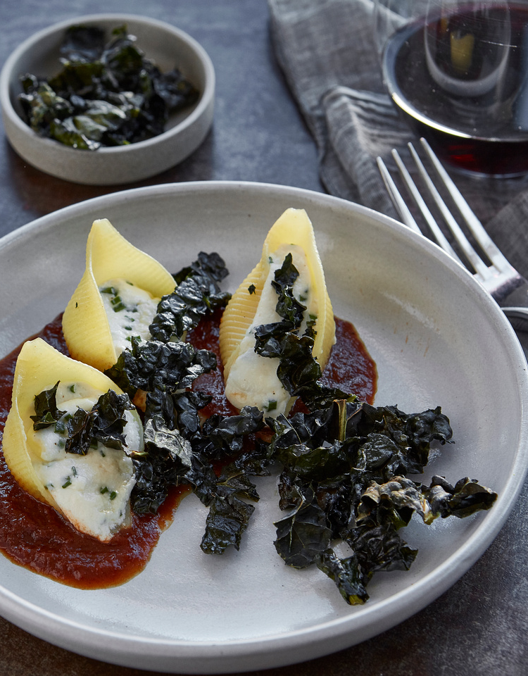 Stuffed Shells with Ricotta and Crispy Kale