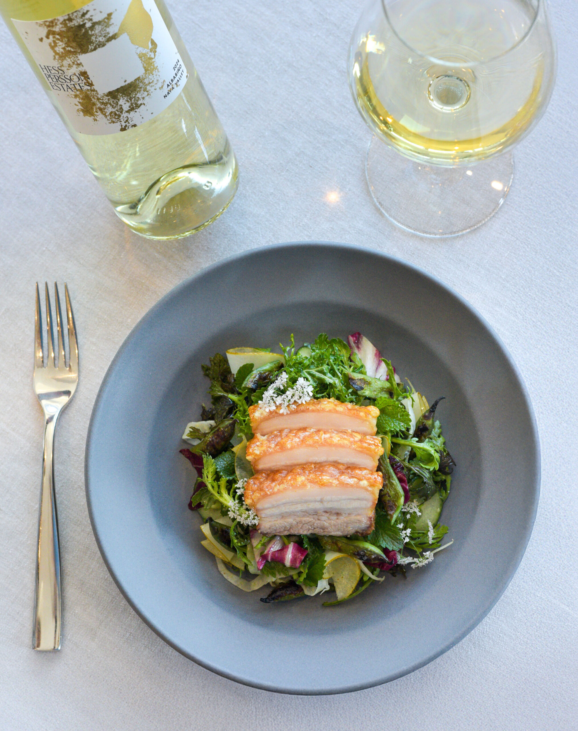 Crispy Pork Belly with Salad & Apricot Vinaigrette
